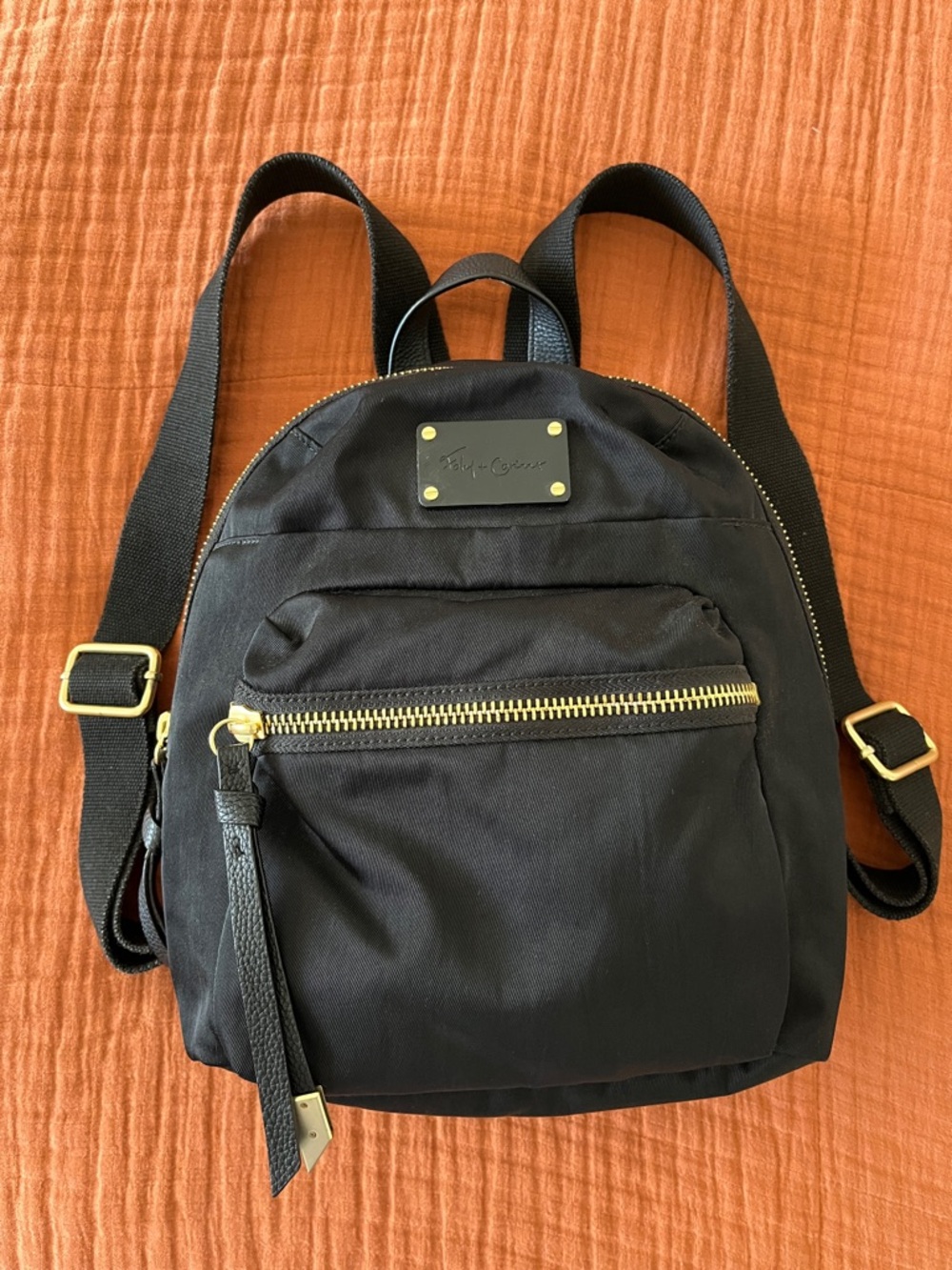 Foley + Corinna Black Nylon Backpack Daypack with Gold Hardware Compact Size
